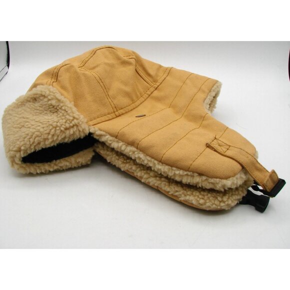 Canvas Tan Fleece Lined Trapper Bomber Hat Earflap Quilted Outdoor Snap Closure - Picture 4 of 9